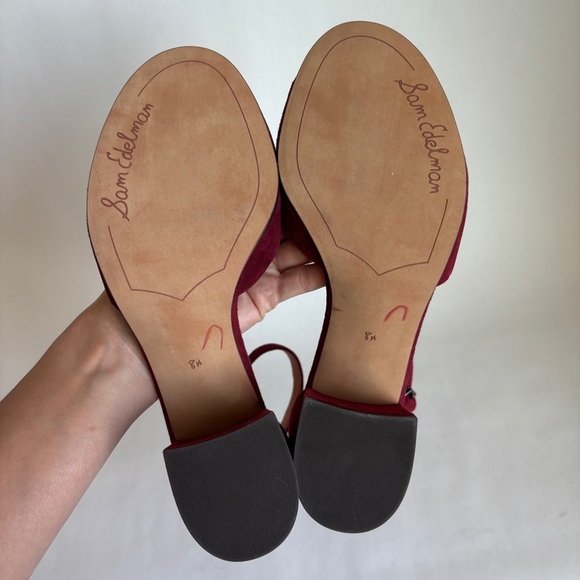 Sam Edelman Susie Red Suede Open Toe Ankle Strap Block Heels Sandals size 8.5 - Picture 9 of 10